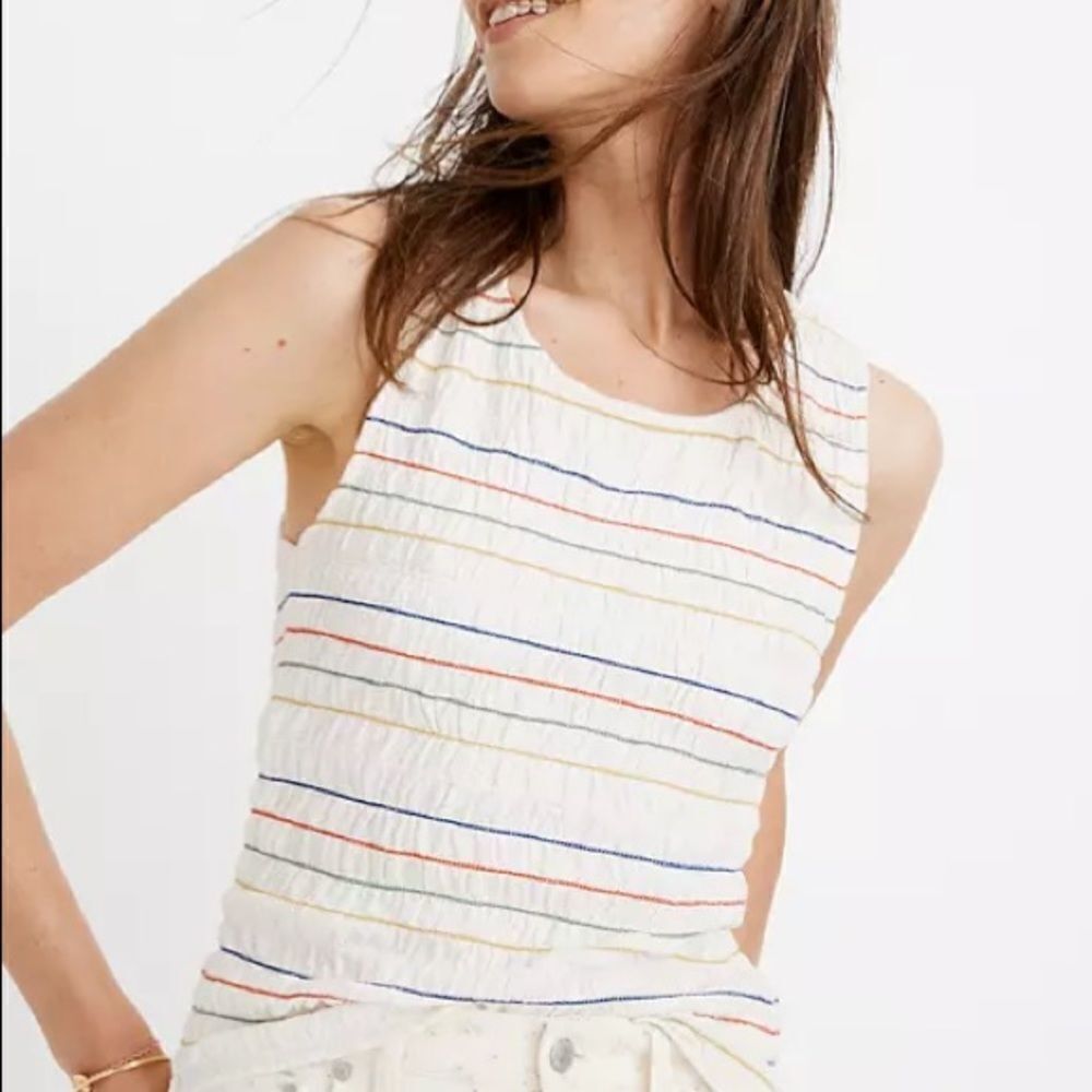 MADEWELL Texture & Thread Rainbow-Stitch Smocked Tank Top!
